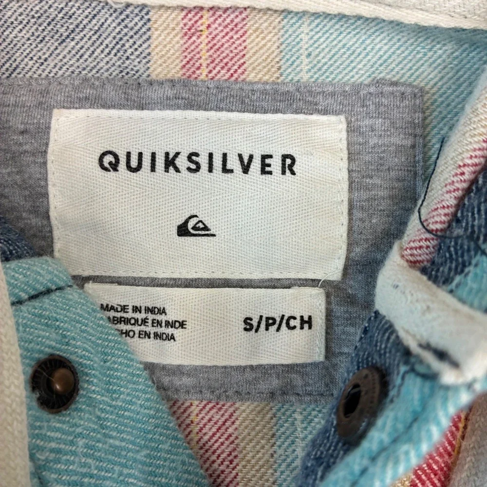 Quiksilver Baja Hoodie Men S Teal Blue Red Striped Pullover Anorak Surf Shirt